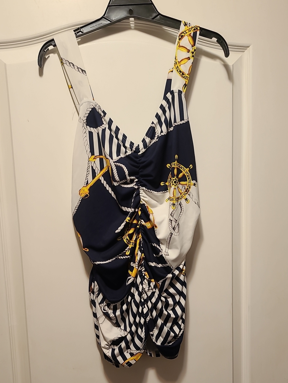 VENUS Navy, White & Gold Nautical Shirred Camisole
